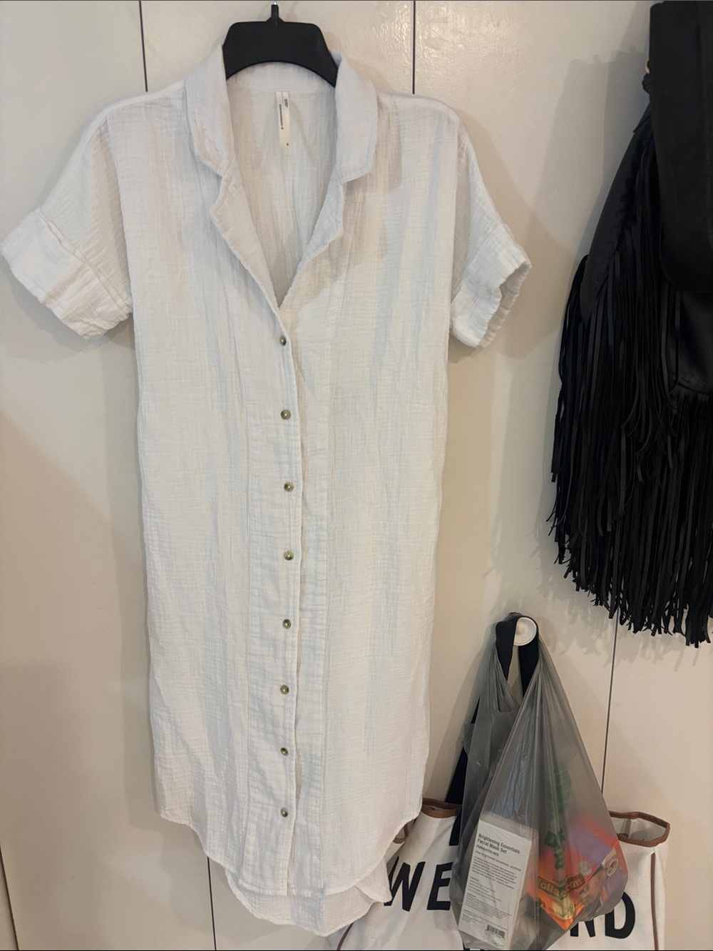 anthropologie  white shirt dress cut out back,XS